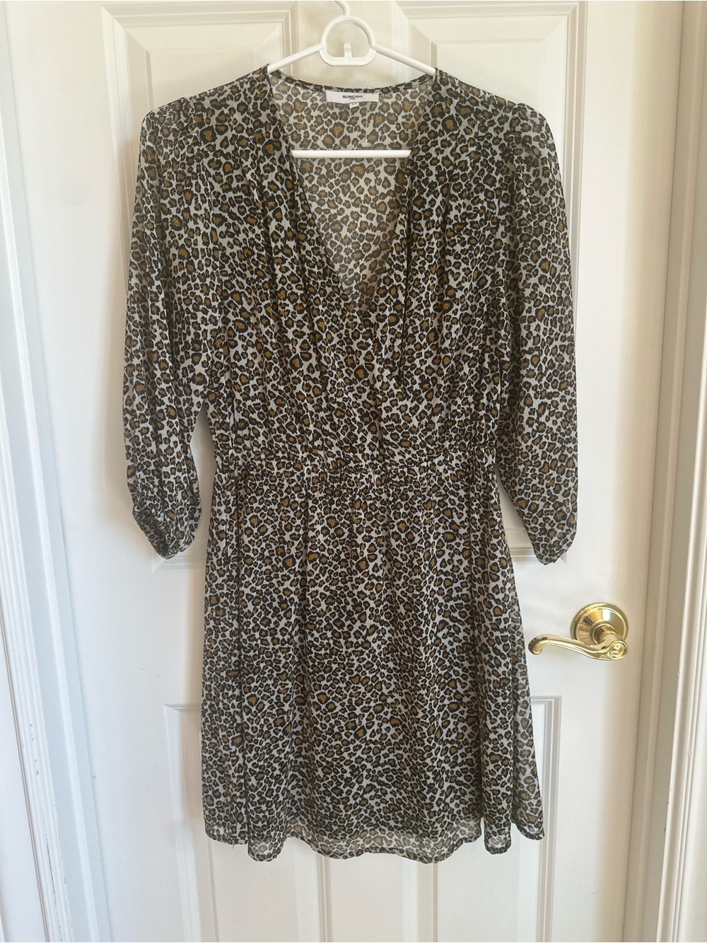 SUNCOO Leopard Print Mini Dress in Tan and Black
